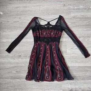 Free People 'Tough Love' Embroidered Mesh Fit & Flare Dress size 2